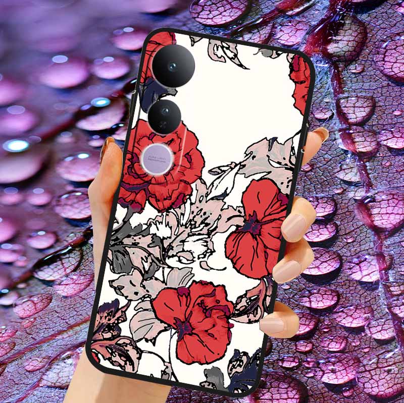 Case For Vivo V50 Lite Soft 3D Flower Relief Emboss Silicone Covers for Vivo V 50 Lite 4G 5G V50Lite Soft Capa Protective Casing
