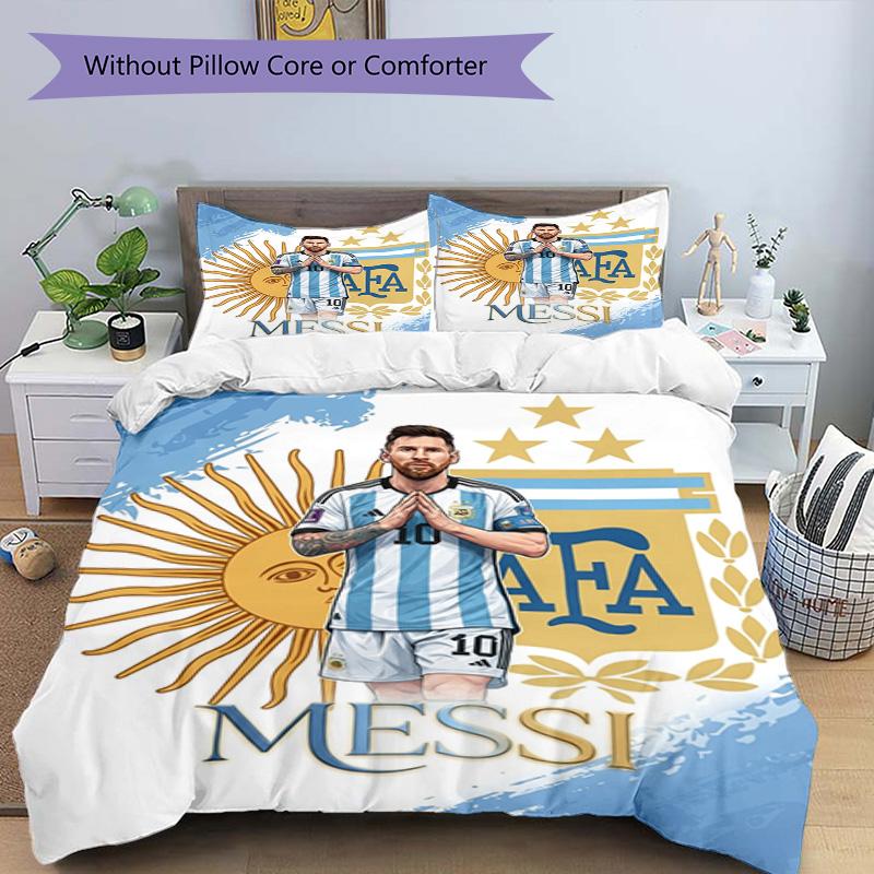 Messi Argentina Football Poster Personalized Name Bedding Set,Soft Touch Bed Linen for Kids Bedroom Decor,Perfect Holiday Gift,Machine Washable Duvet 