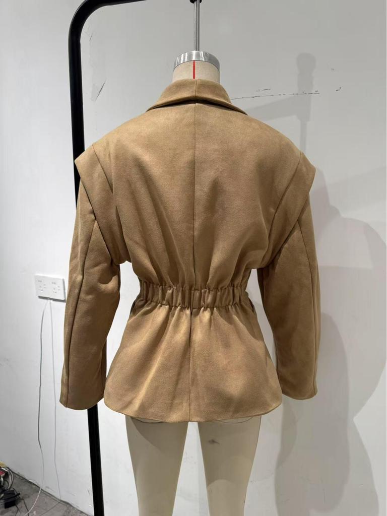 In Stock: Elegant Turn-Down Collar Waist-Cinching Single-Button Coat - European & American Style Fashion 2025