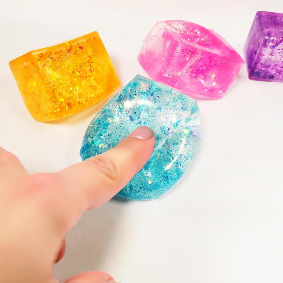 4pcs Glitter Ice Cube Stress Balls, Colorful Needoh Ice Cube Fidget Toy Funny