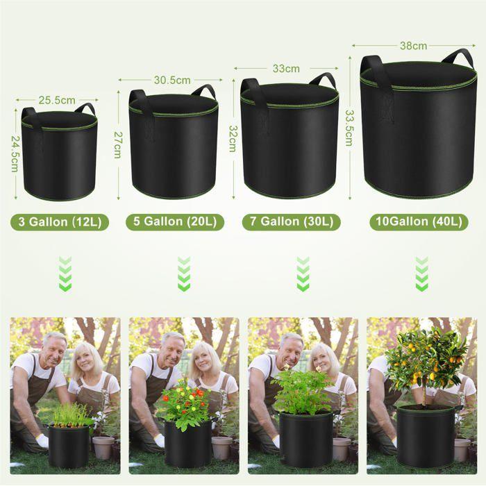 AIMOONSA Sac de plantation 12 L – Pack de 5 sacs en tissu non tissé respirant, poignées renforcées, 25,5×24,5 cm