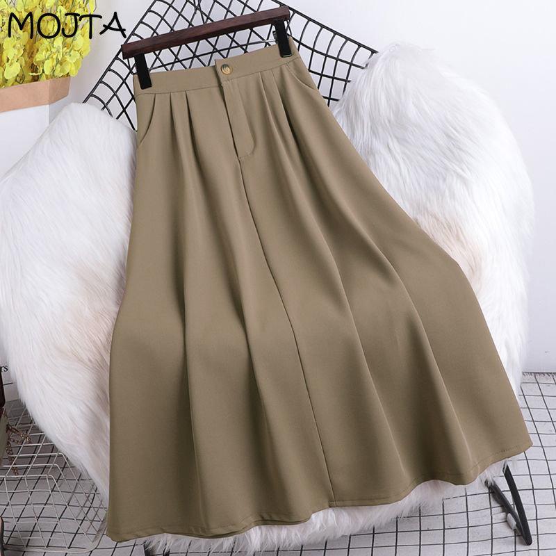 MOJTA Jupe mi-longue printemps été irrégulière femmes élastique taille haute jupe a-ligne jupe longue