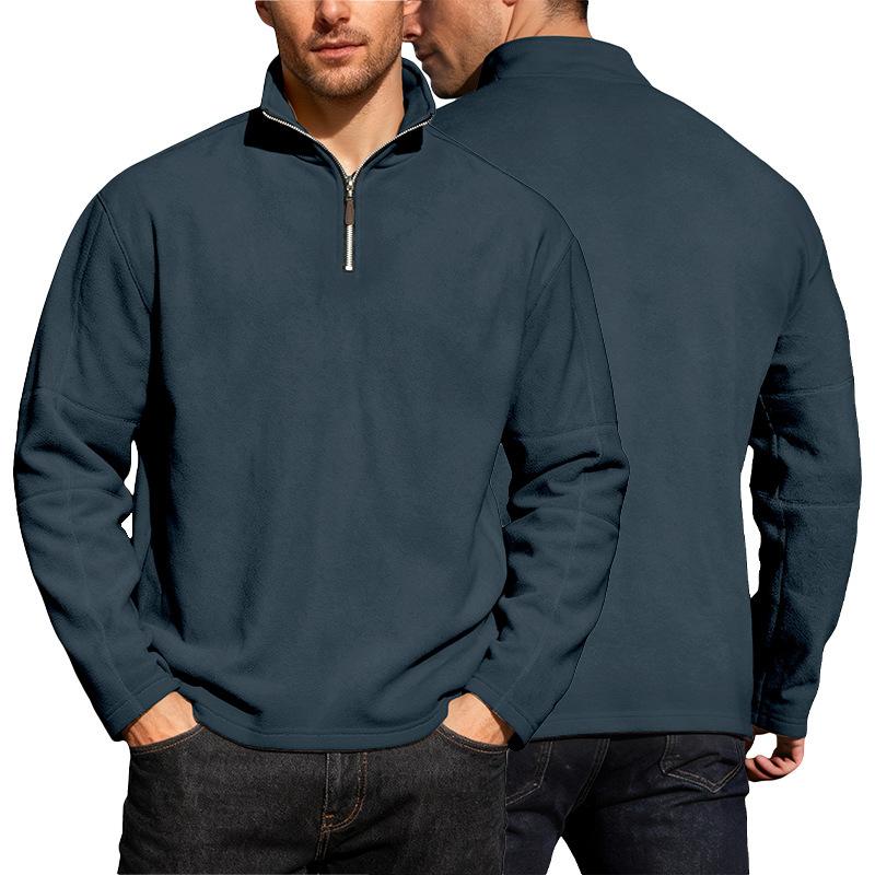 Men Thick Fleece Half Zipper Stand Collar Long Sleeve Loose Casual Pullover Sweatshirt