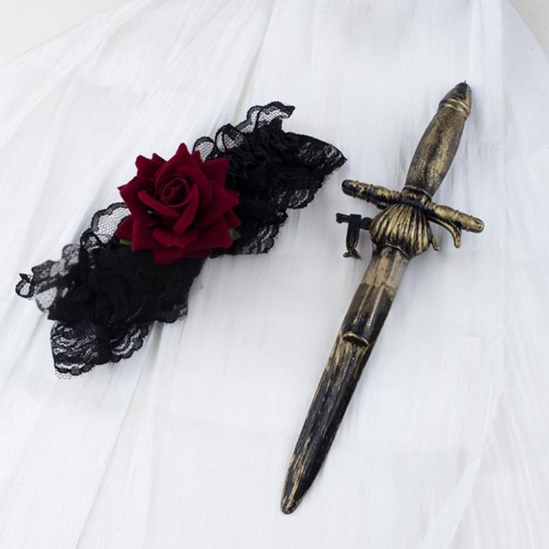 Halloween Flower Garter with Pirate Daggers Leg Rings Swords Leg Holsters for Women Halloween Pirate Dressing Up Props