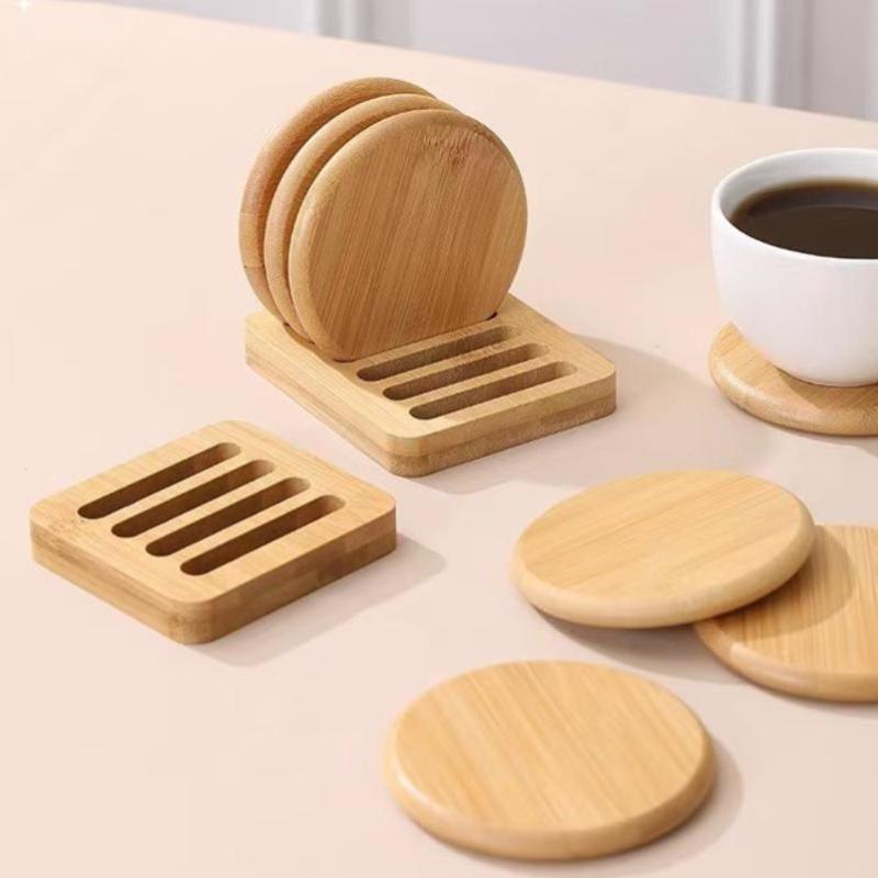 Ensemble de sous-verres en bambou Créatif Simple Antidérapant Résistant à la Chaleur Ronds pour Table à Manger Cuisine Bar Décoration de Maison Cadeau
