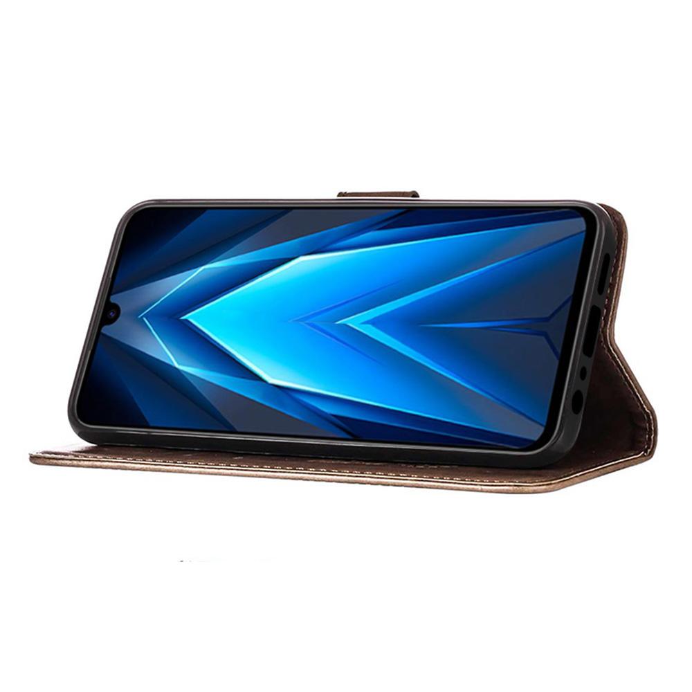 For TECNO Pop 5 LTE 4G Wallet Case with Wrist Strap Butterfly Imprint Leather Phone Cover