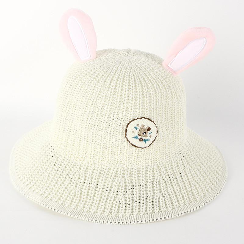Cute Bunny Ear Knit Hat For Children Spring Autumn Outing Sun Hat Breathable Sweet Baby Basin Cap