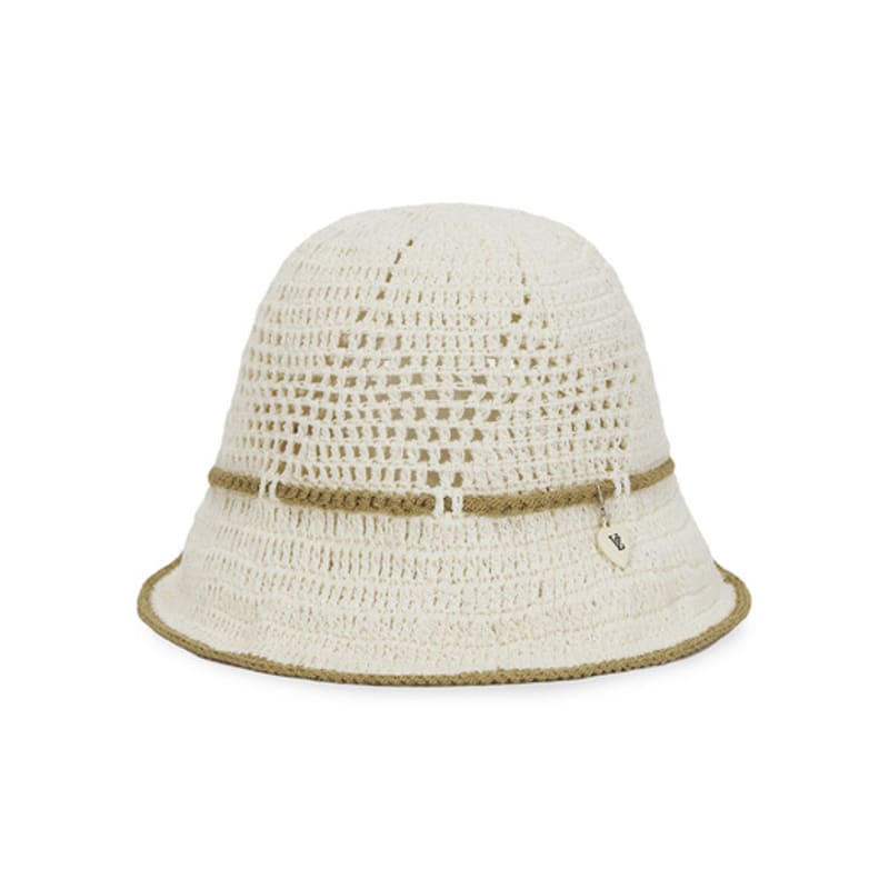 VARZAR Heart Chain Crochet Ribbon Bucket Hat Beige