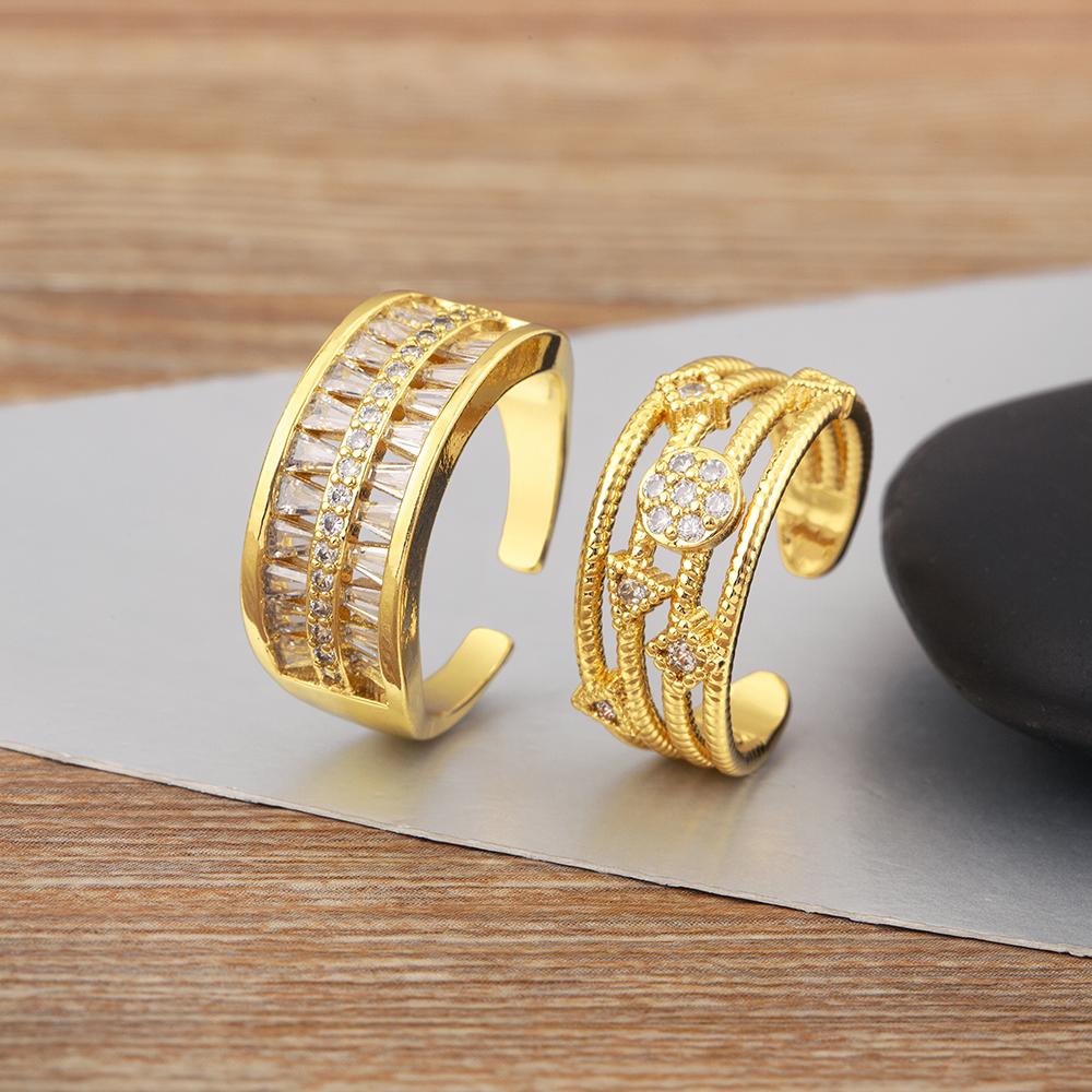 Nidin New Arrival Round/Cross/Elephant Shape Punk Style Open Rings Adjustable For Women Men Pave Colorful Zircon Jewelry Gifts