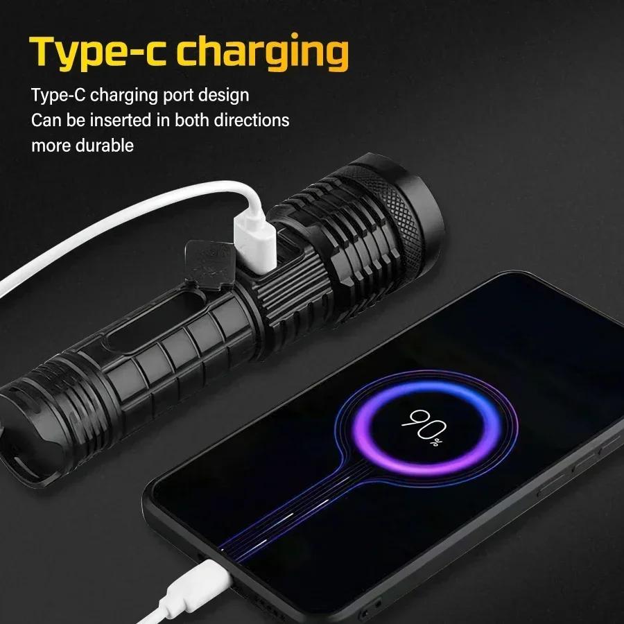 1200LM Super Bright Zoom LED Flashlight 5 Modes USB Rechargeable Tactical Lantern Outdoor Camping Fishing Torch With Power Bank