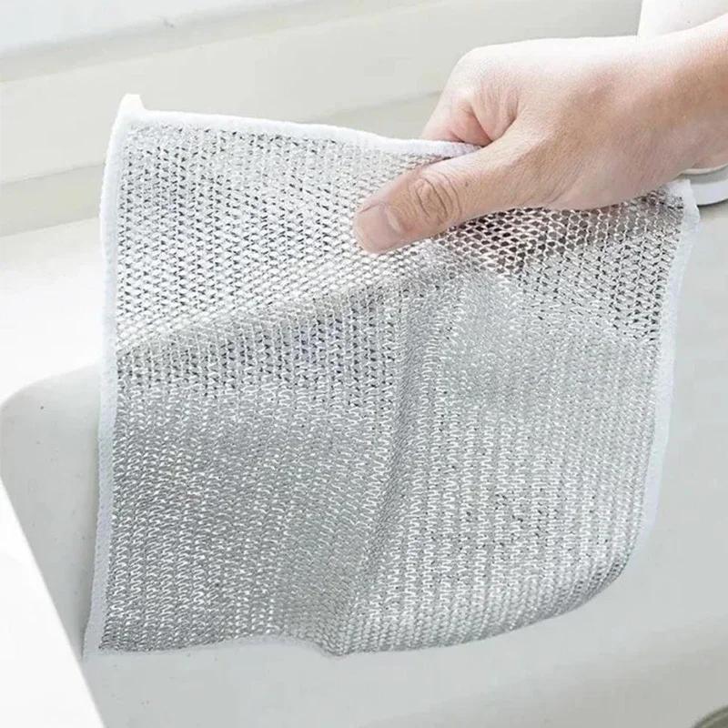  Metal Steel Wire Rags Cloth Home Kitchen Pot Pan Dishwashing Double-sided Dishcloth Cleaning Cloths Towel Scrubber Rag