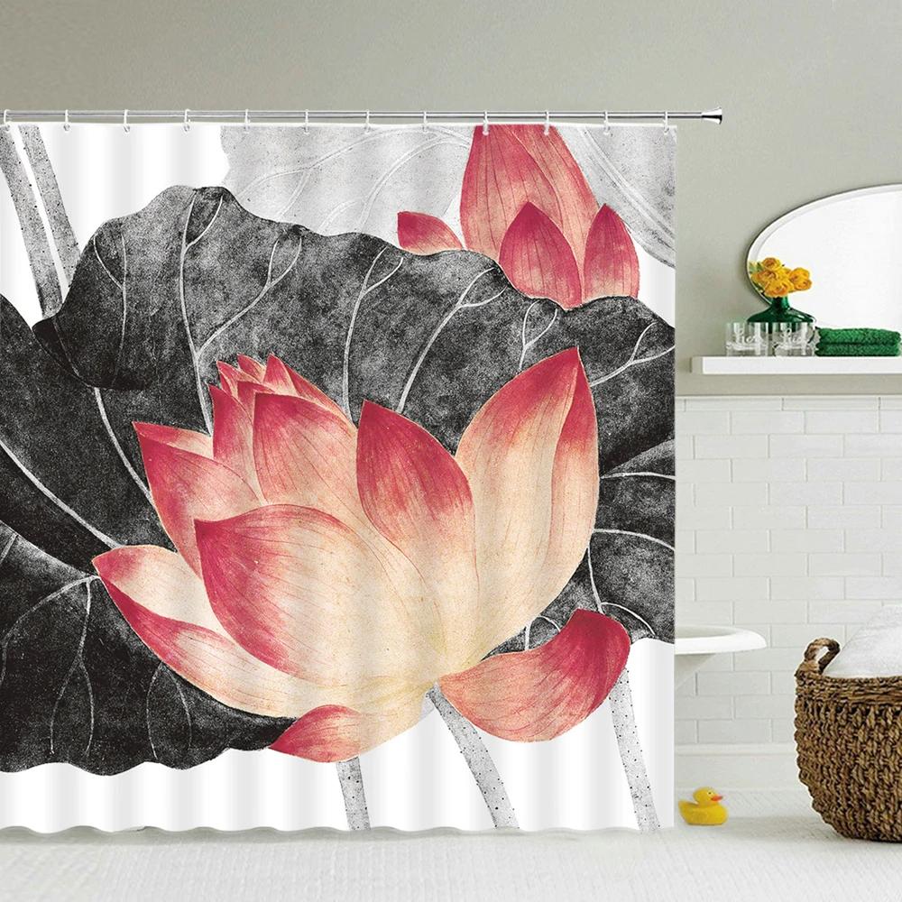Rideaux de douche en forme d'arbre à fleurs et oiseaux de Style chinois, rideau de bain imperméable, décor de salle de bain avec crochets, impression 3d