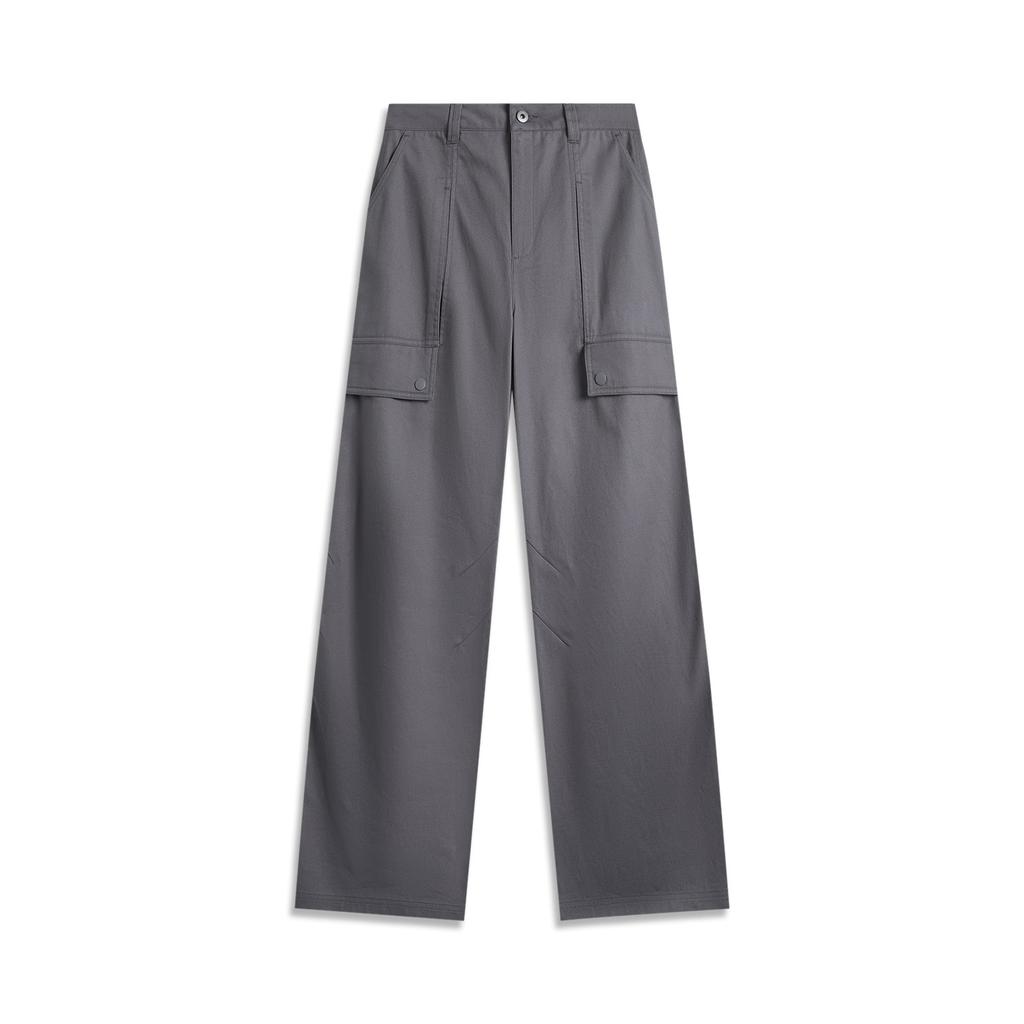 Li Ning Sports Lifestyle Series Solid Color Straight Leg Woven Casual Pants Women Bottoms Smoke-Gray AKXU634-3