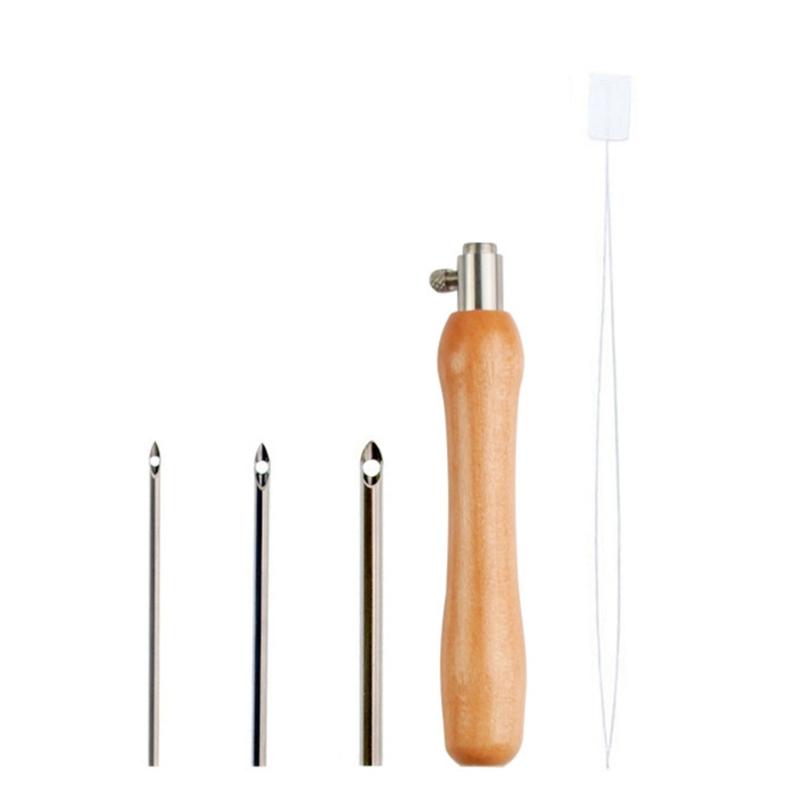 

Punching Needle Set, Wood Handle Embroidery Pen with 3 Needle Head and Threader, for Hobbyist Embroidery Stitching Craft 1