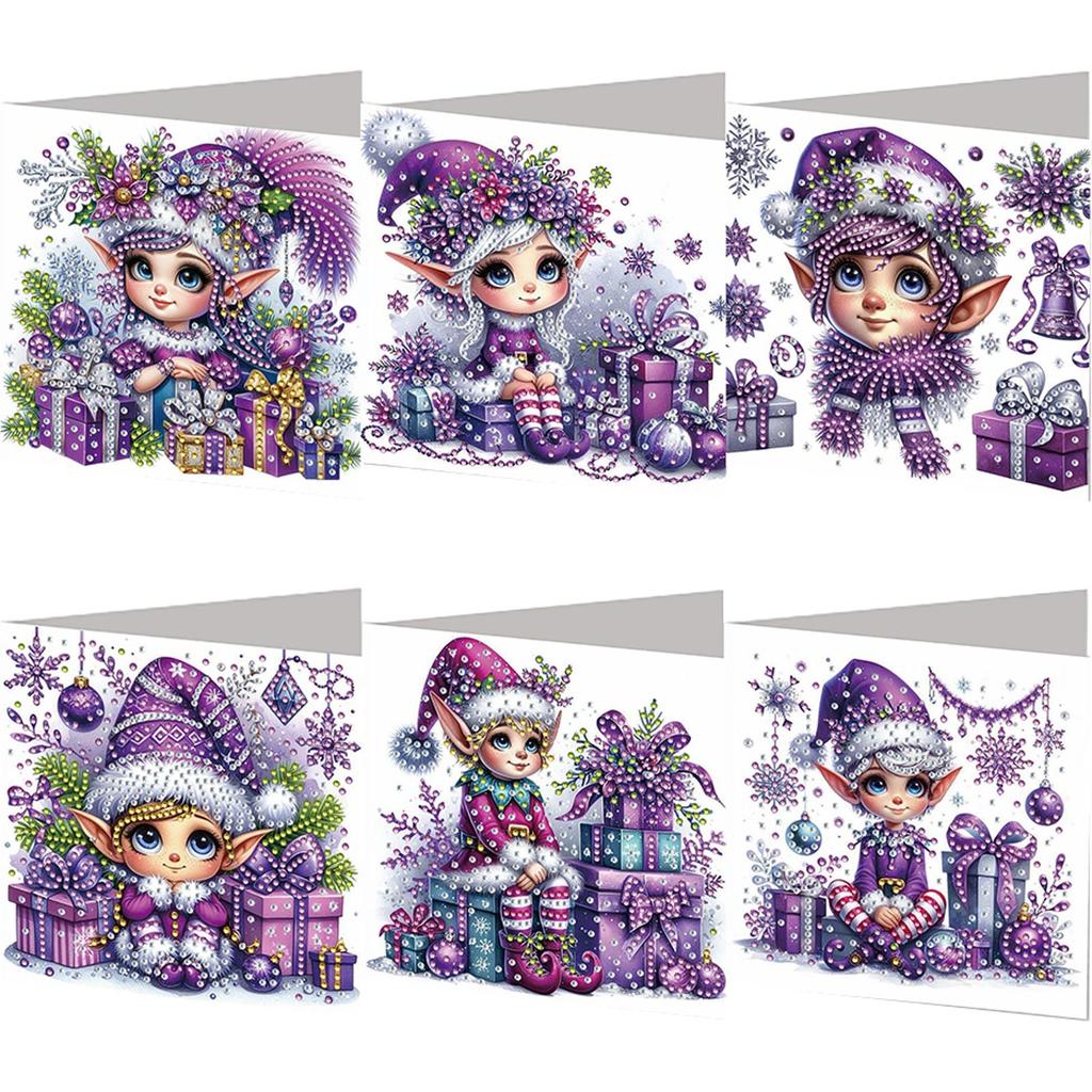 6PCS DIY Rhinestone Diamond Art Mosaic Postcards Xmas Pattern Diamond Art Handmade Cards Thank You Cards and Holiday Blessings