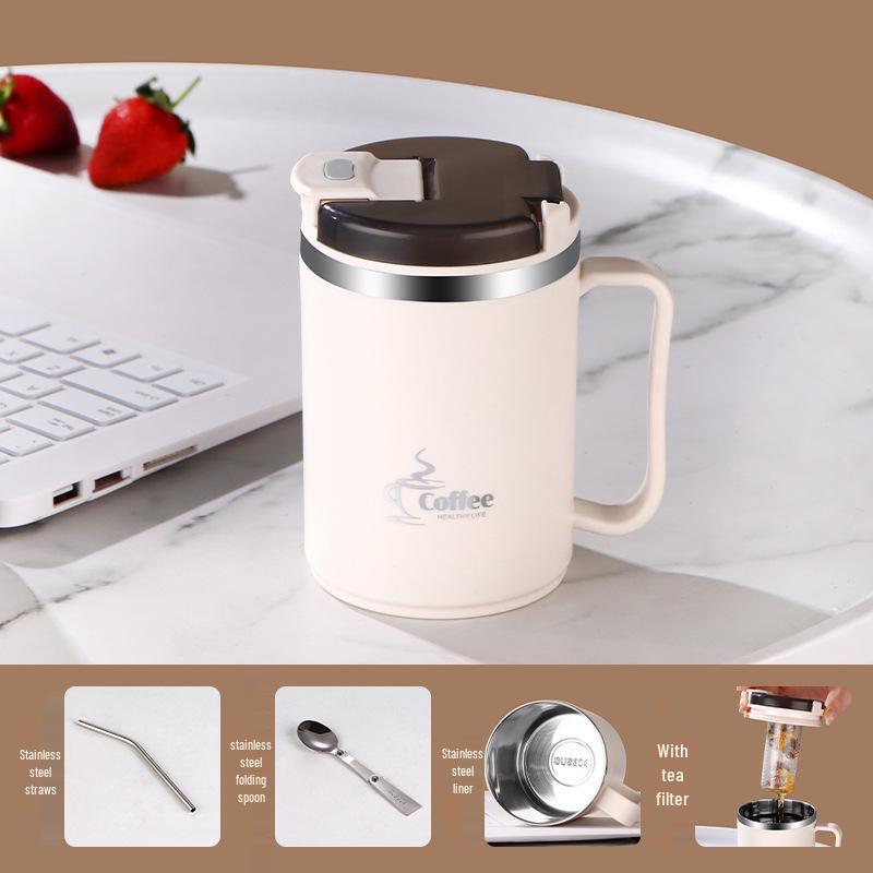 Stainless Steel Mug with Lid & Spoon - Perfect for Coffee, Tea, or Travel