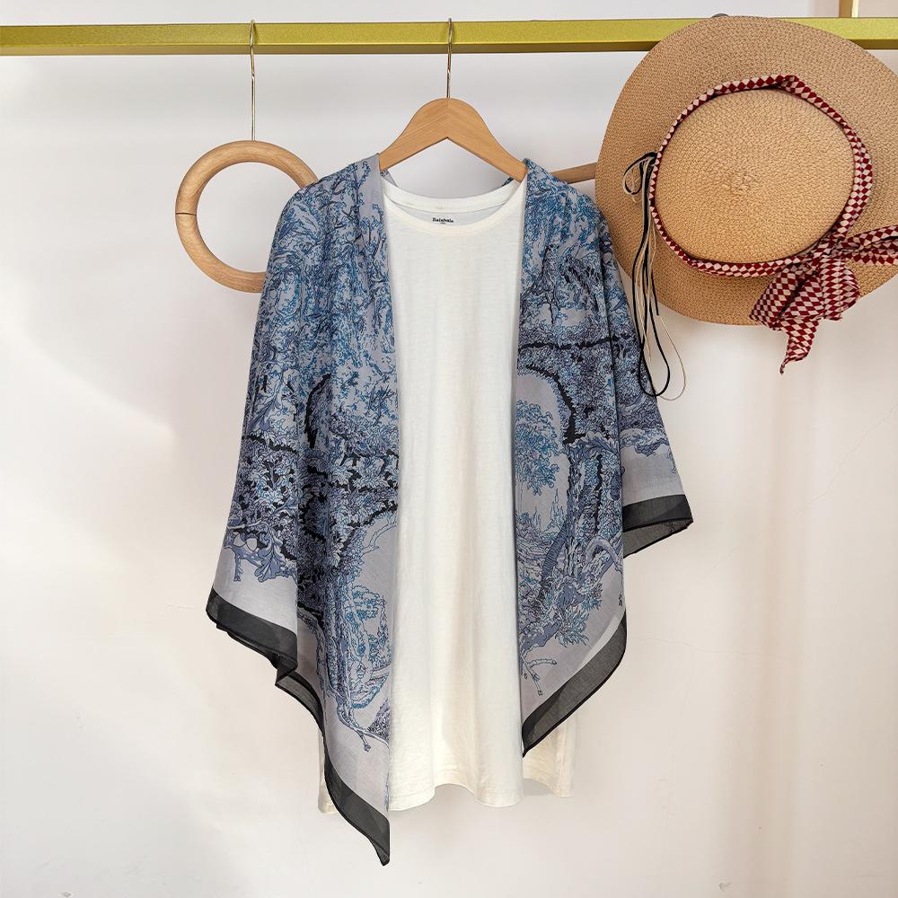 Silk Cotton Silk Scarf Shawl With Sunscreen 105Cm Scarf With Air-Conditioned Room Large Square Scarf Office