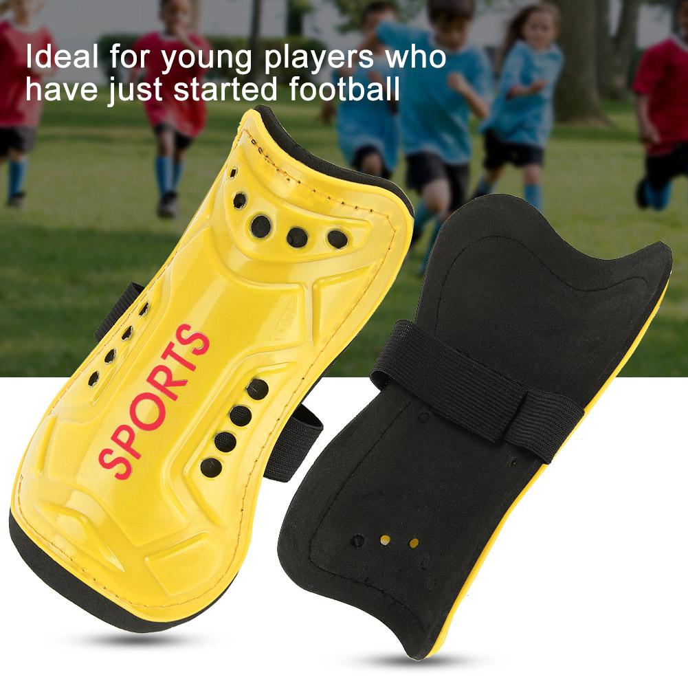 A Pair Child Football Shin Pads Training Leg Guards Safety Protector Adjustable Strap (Yellow)