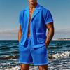 2-Piece Outfit for Men Summer Breathable Mesh Lapel Collar T-Shirt and Shorts Sets Cool Sexy Hollow Fabric Design Beach Clothing