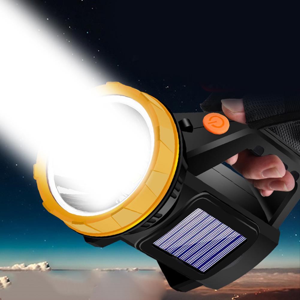 Solar Powered Super Bright Spotlight Has Side Lights LED Handheld Flashlight High Power Searchlight for Outdoor Hiking Fishing