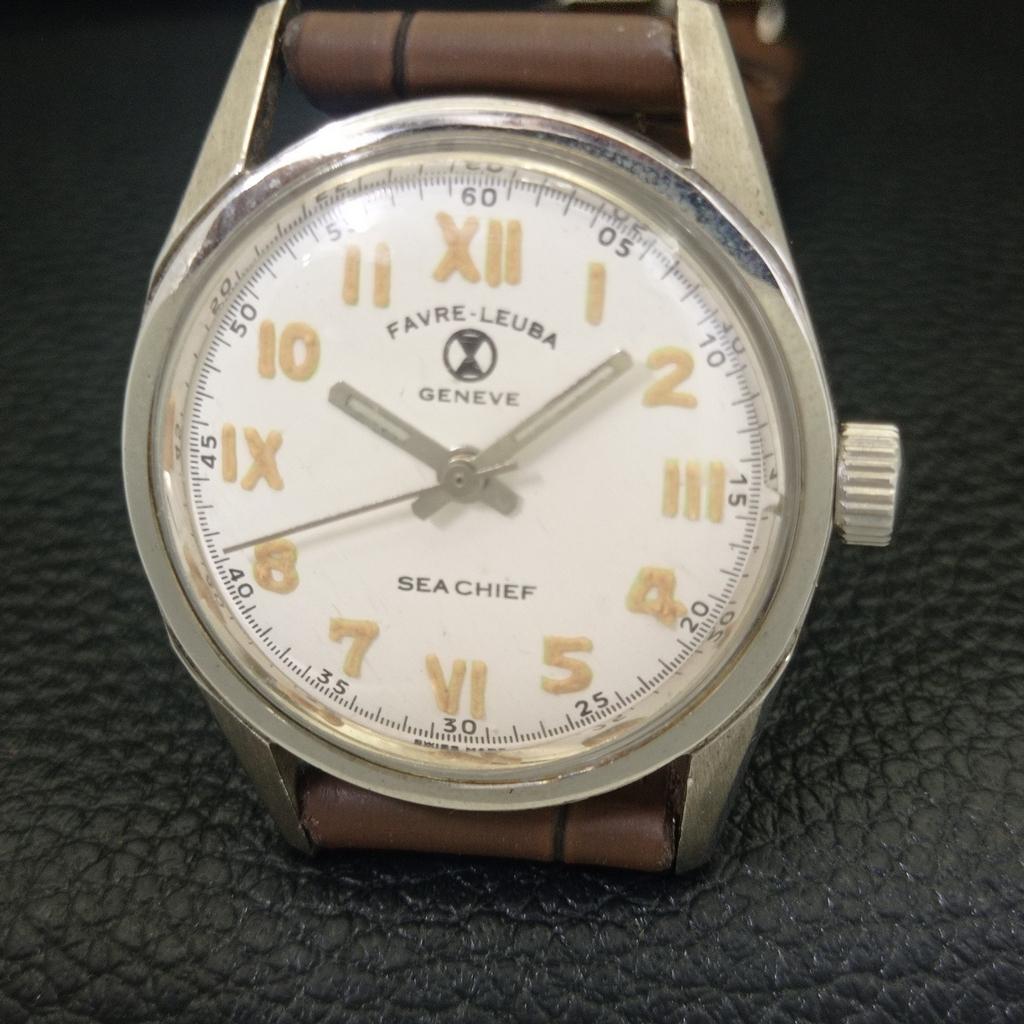 VINTAGE FAVRE LEUBA SEA CHIEF HAND-WINDING SWISS MENS WHITE DIAL WATCH A703811-1