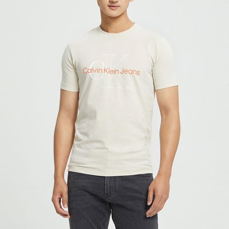 CK/Calvin Klein Logo Print Round Neck Fitted Straight Cut Short Sleeve T-Shirt Men Tops Light-Coffee J320568-ACF