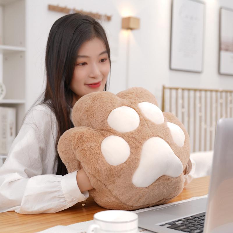 36x30x16cm Plush Bear Cat Paw Pillow Stuffed Fluffy Cartoon Animal Hands Burner Back Support Plushie Birthday Gift