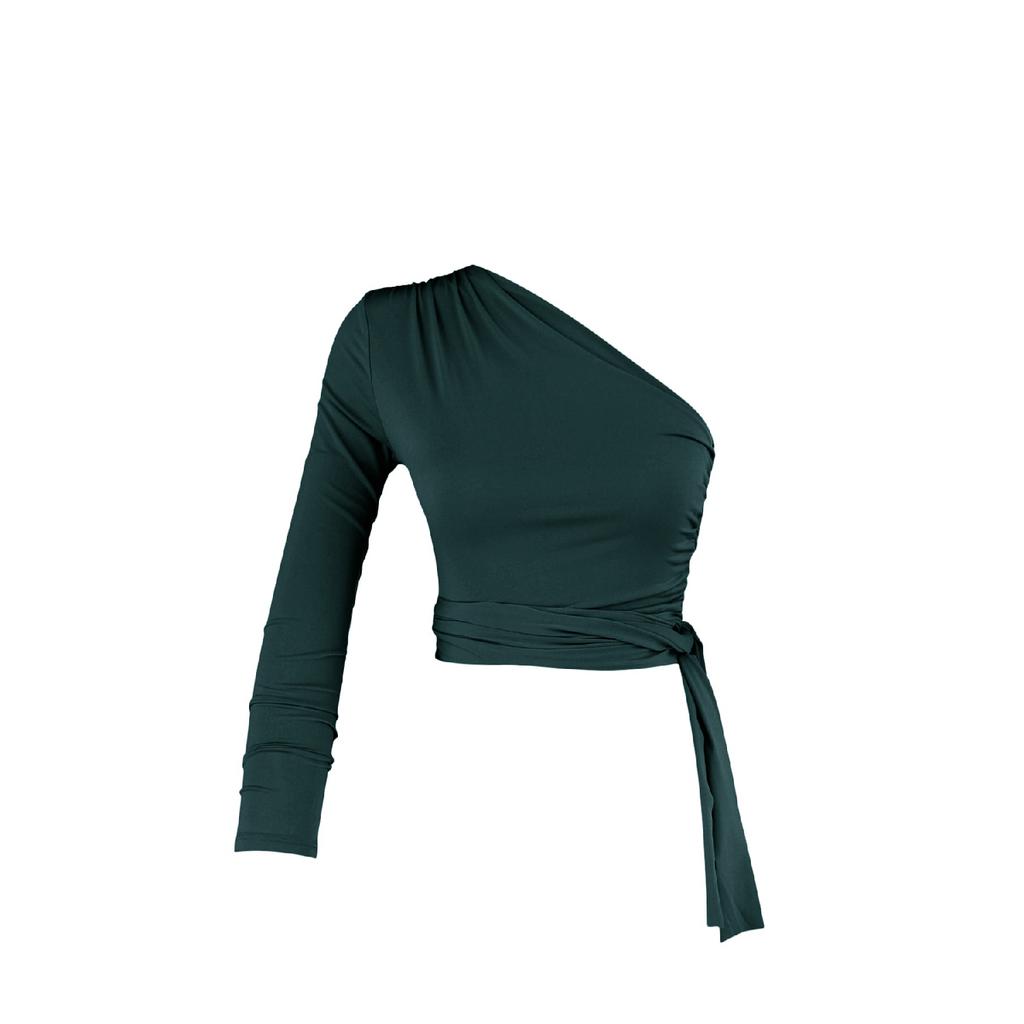 Claret Red Slim Tie Detailed Single Sleeve Crop Stretchy Knitted Blouse Twoaw23bz00094