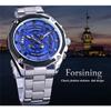 Forsining Men's Fashion Casual Blue Hollow Waterproof Automatic Mechanical Watch GMT1114-8-A