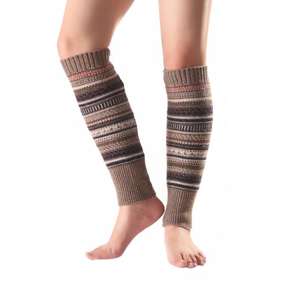 Damen Gestreifte Gestrickte Stulpen Winter Fußlose Kniehohe Mode Stiefelsocken