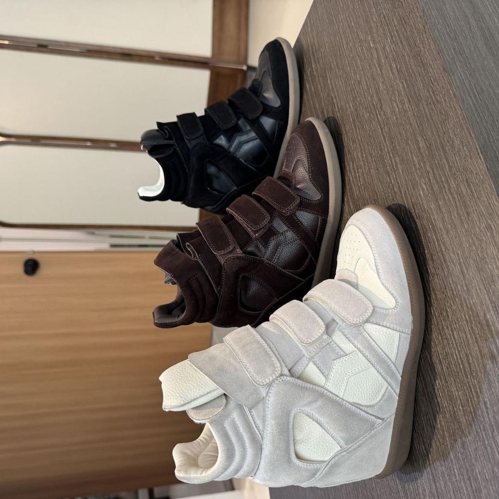 Pantofi Femei cu Velcro Invizibil pentru Creșterea Înălțimii Pantofi Sport Casual cu Toc Pană Potrivire Culori Pantofi Înalți Piele Naturală
