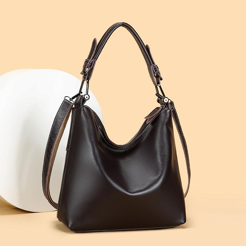 100% Genuine Cowhide Leather Tote Bag for Women Large Capacity Soft Shoulder Handbag Luxury Solid Color Sac