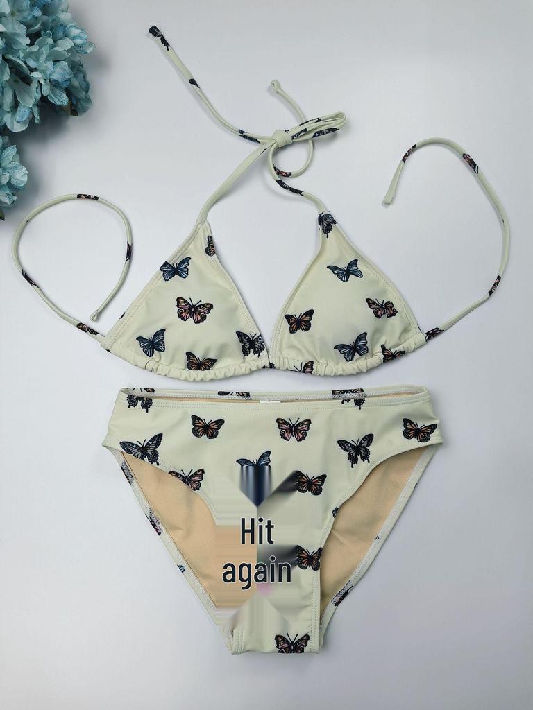 2024 Butterfly Print Sexy Three-Piece Slimming Swimsuit Set for Women