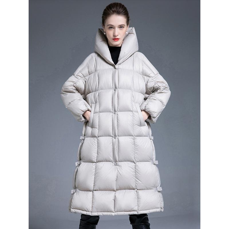 New winter down jacket women's medium and long over-knee thickened loose and thin adjustable A white duck down jacket