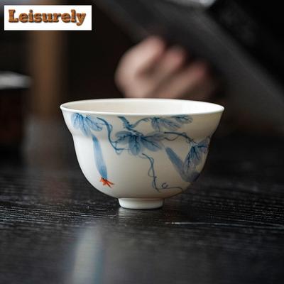 90 ml ar rokām apgleznota Lufah Master Cup Dehua balta porcelāna tējas krūze Single Master Cup Liela ķirbja tējas bļoda Kung Fu Teaset Dzērieni
