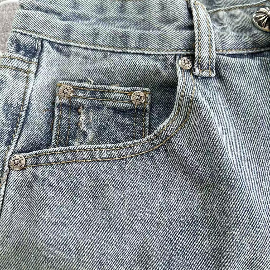 99150 CHROME HEARTS Pánské a dámské trendy džíny v americkém stylu s látkovými nášivkami, výšivkou, ležérní a módní high street kalhoty