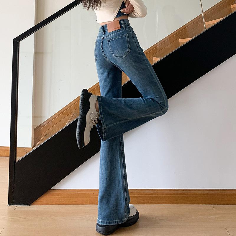 Sametové kalhoty do zvonu s vysokým pasem pro ženy na podzim a zimu Kožená karta pro zeštíhlení a zeštíhlení Podkovové kalhoty pro ženy na podzim a zimu