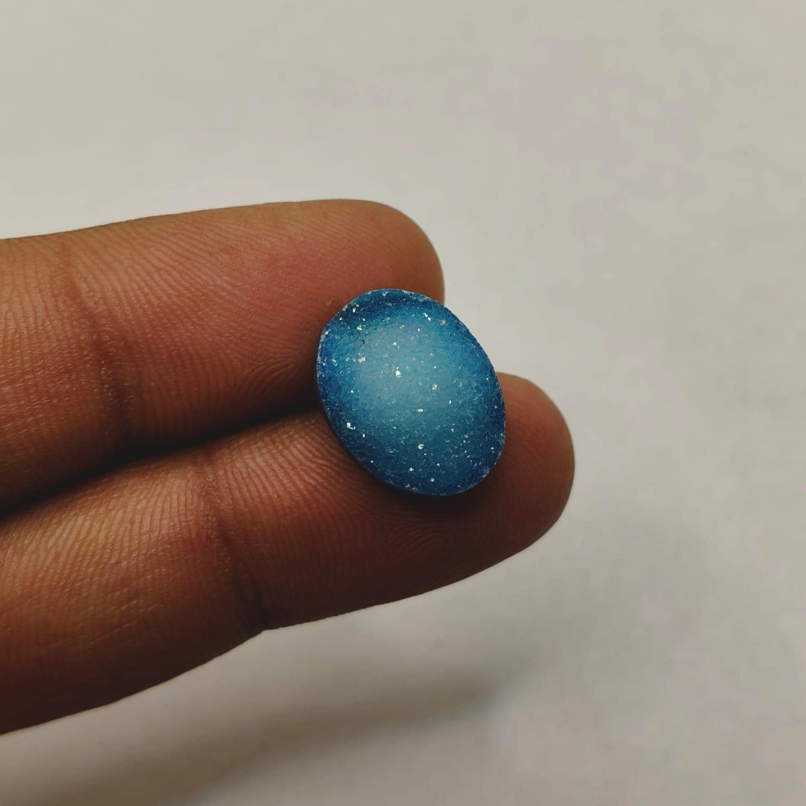 Vibrant Blue Druzy Cabochon, Oval Agate Gemstone for Jewelry Making (18x13mm)