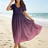 Abito Maxi Casual da Donna a Manica Corta con Scollo a V, Stile Bohemien, Vestibilità Larga, Stampa Degradé, per Estate e Uso Quotidiano