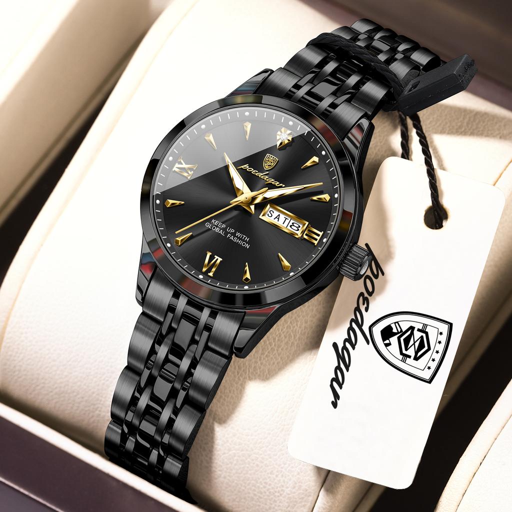 POEDAGAR Original Watch for Woman Waterproof Luminous Date Week Ladies Watch Stainless Steel Quartz Watches Female