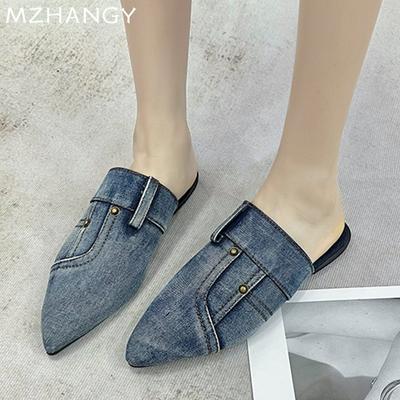 Modne Damskie Buty Płaskie Mules Kowbojki Szpiczasty Nosek Seksowne Klapki Projektant Slingbacki Trend 2024 Zimowe Do Chodzenia Eleganckie Damskie Buty