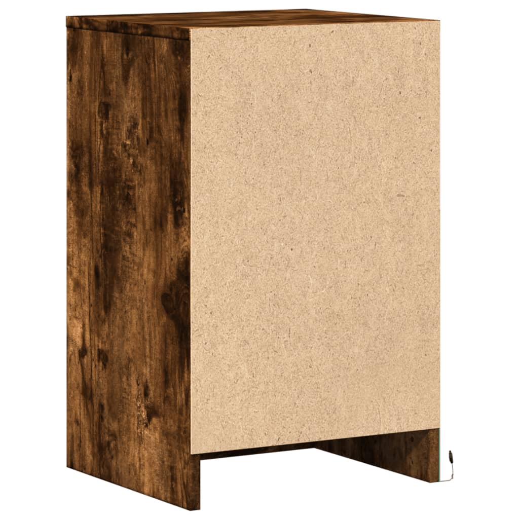 Nightstand with LED Lights Smoked Oak Wood Material
