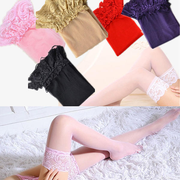 Womens Sexy Lace Top Sheer Stay Up Thigh High Stockings Pantyhose