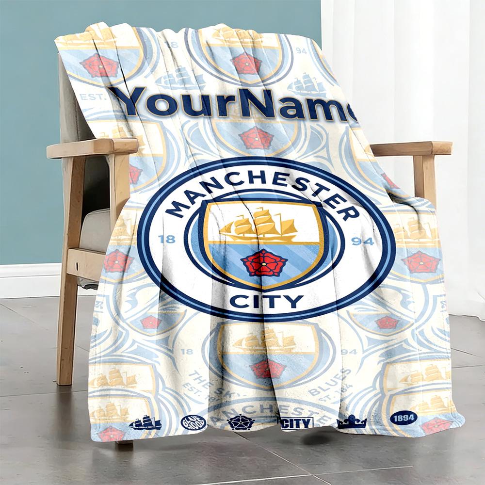 Manchester City Personalized Name Blanket Lightweight Personalized Blanket Ultra-Soft Great for Livingroom Bed Couch Seaside for All Occasions