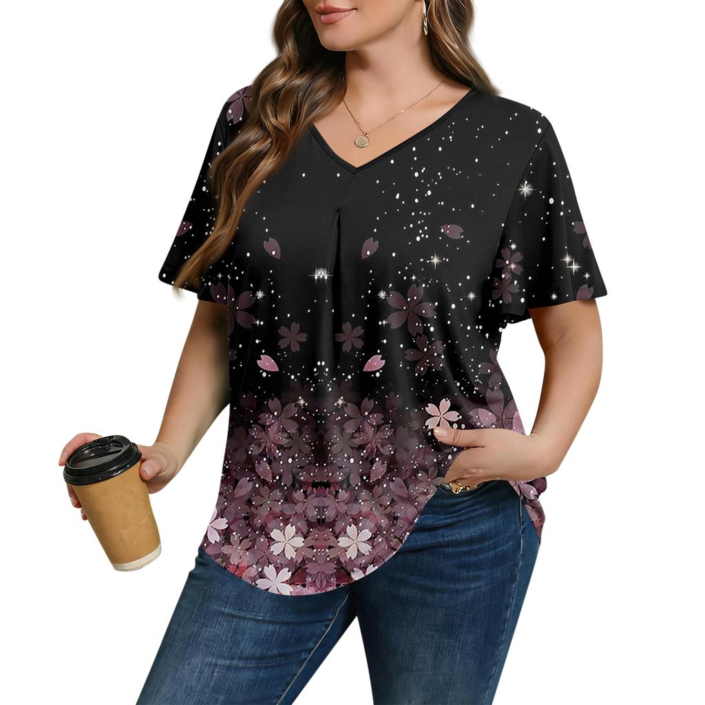 Blusa Casual de Moda para Mujer Talla Grande, de Corte Holgado, Manga Corta, Elegante Cuello en V, para el Trabajo