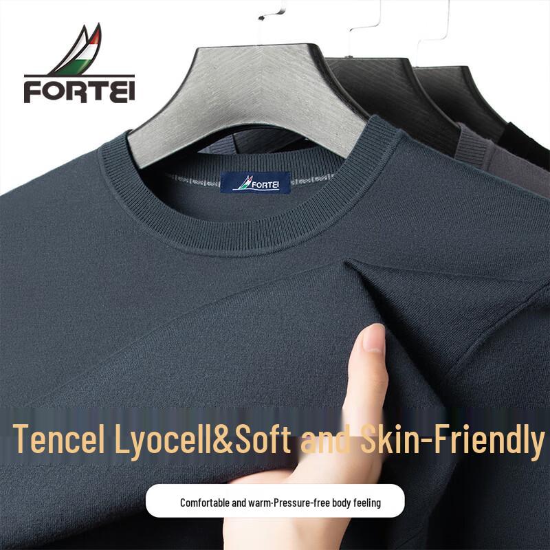 Futing Men's Tencel Lyocell Blend Crew Neck Knit Sweater