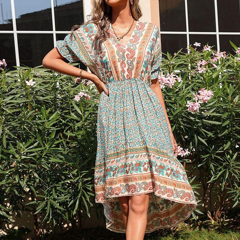 Женское винтажное длинное летнее платье с цветочным принтом — фото 10