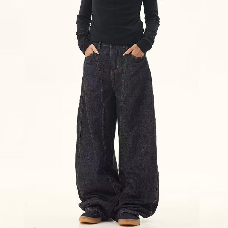 Мужские черные джинсы JYL Винтажные Cleanfit Свободные Прямые Длины до пола Джинсовые брюки 3XL амарантовый