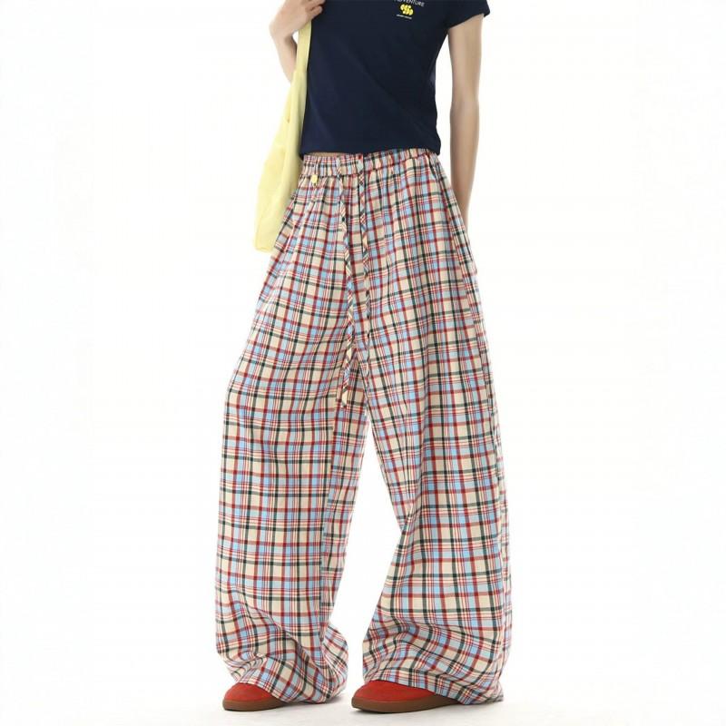 Pantaloni Casual a Quadri Colorati, Vestibilità Larga, Gamba Larga, per Uomo Donna, Leggeri, Rilassati