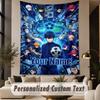 Custom Text Printed Tapestry Blue Lock Pattern Large Wall Hanging Indoor Room Decor